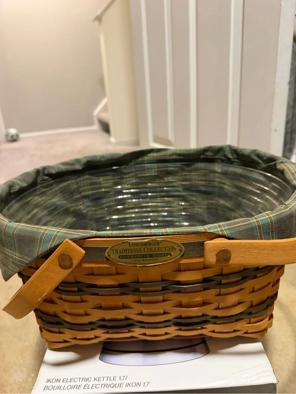 Longaberger Green Plaid Lined Woven Basket